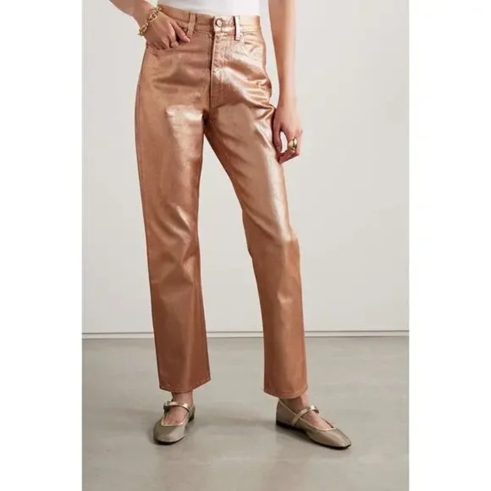 Ulla Johnson Agnes Metallic Foil Jeans Rose Gold Copper Denim 27